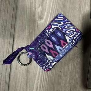 Vera Bradley Lilac Tapestry Zip ID Case Key Ring Retired